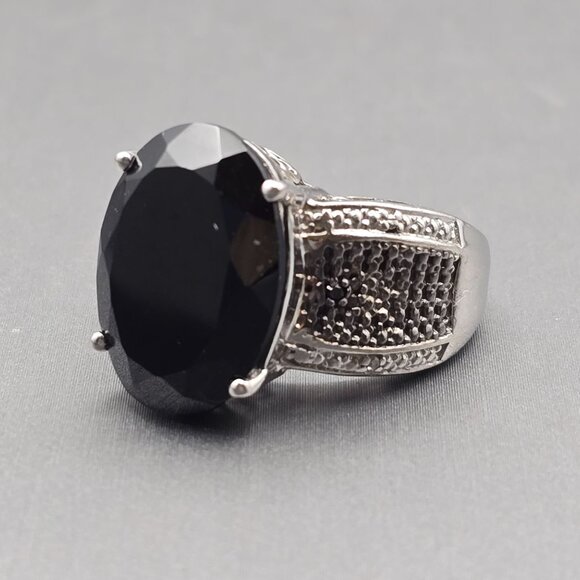 STS Sterling Silver Black Spinel Cathedral Ring Size 8 Ornate Filigree 10g - Picture 1 of 16